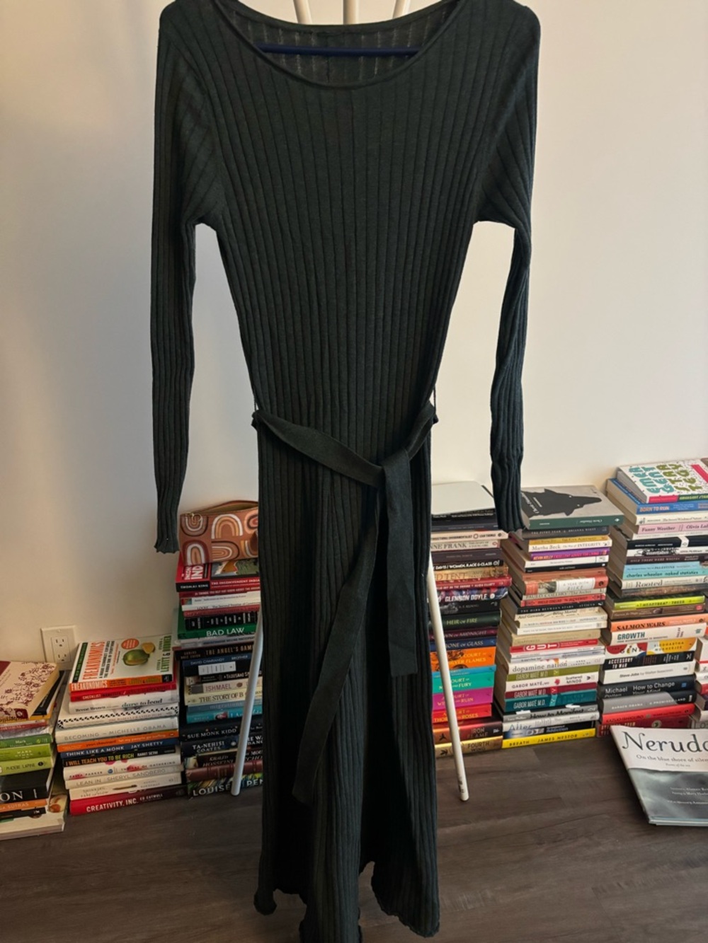 Long Ribbed Dark Green Women's Dress